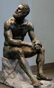 Terme Boxer, is a Hellenistic Greek sculpture dated around 330 B.C. of a sitting boxer